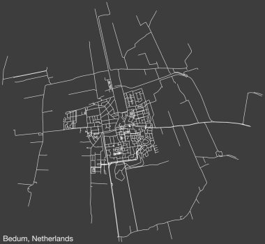 Hollanda 'nın BEDUM, NETHERLANDS kentinin klasik arka plan üzerinde sağlam yol çizgileri ve isim etiketine sahip elle çizilmiş yol haritası