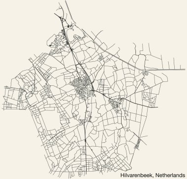 Hollanda 'nın HILVARENBEEK kentinin elle çizilmiş yol haritası, NETHERLANDS sağlam yol çizgileri ve klasik arka planda isim etiketi