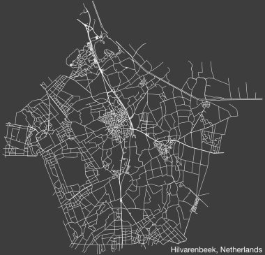 Hollanda 'nın HILVARENBEEK kentinin elle çizilmiş yol haritası, NETHERLANDS sağlam yol çizgileri ve klasik arka planda isim etiketi