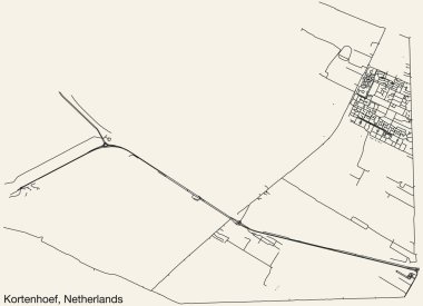 Hollanda 'nın KORTENHOEF kentinin elle çizilmiş yol haritası, NETHERLANDS sağlam yol çizgileri ve klasik arka planda isim etiketi