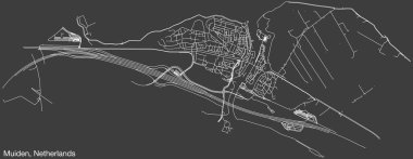 Hollanda 'nın MUIDEN, NETHERLANDS kentinin klasik arka plan üzerinde sağlam yol çizgileri ve isim etiketine sahip elle çizilmiş yol haritası