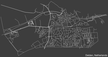 Hollanda 'nın DELDEN, NETHERLANDS kentinin klasik arka plan üzerinde sağlam yol çizgileri ve isim etiketine sahip elle çizilmiş yol haritası