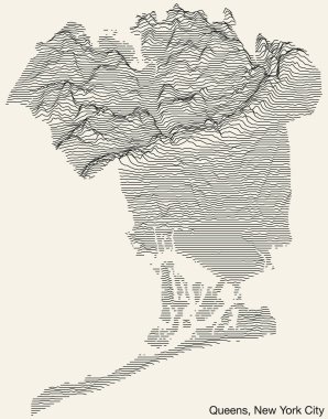 QUEENS, NEW YORK CITY İlçesi Topografik abartılı yardım haritası sağlam hatları ve klasik arka planda isim etiketi ile