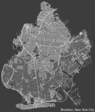 Amerika 'nın New York şehrinin BROOKLYN BOROUGH haritasının ayrıntılı elle çizilmiş seyir yolları haritası, sağlam arkaplan üzerinde sağlam yol çizgileri ve isim etiketi bulunan Birleşik Devletler