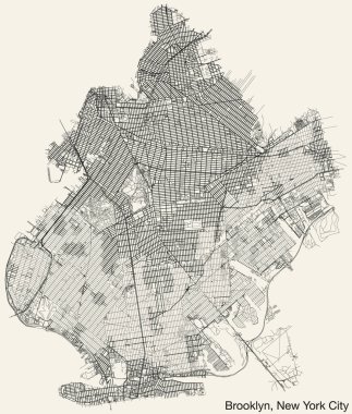 Amerika 'nın New York şehrinin BROOKLYN BOROUGH haritasının ayrıntılı elle çizilmiş seyir yolları haritası, sağlam arkaplan üzerinde sağlam yol çizgileri ve isim etiketi bulunan Birleşik Devletler