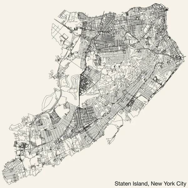 Amerika 'nın New York şehrinin STATEN ISLAND BOROUGH' unun detaylı el çizimi şehir yolları haritası, canlı yol çizgileri ve sağlam arka planda isim etiketi bulunan Birleşik Devletler