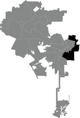 LOS ANGELES Şehrinin gri idari haritasının içindeki 14. ayrık noktanın siyah düz çizilmiş konum haritası