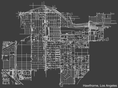 Amerikan LOS ANGELES CITL 'in HAWTHORNE Şehri' nin elle çizilmiş yol haritası, canlı yol çizgileri ve sağlam arka planda isim etiketi bulunan Birleşik Devletler.
