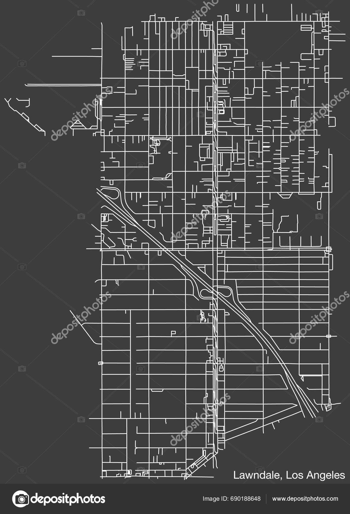 Detailed Hand Drawn Navigational Urban Street Roads Map City Lawndale ...