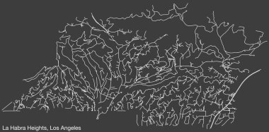 Los Angeles Şehri 'nin detaylı el yapımı şehir yolları haritası. Amerikan LOS ANGELES CITY COUNCIL, Birleşik Devletler. Geçerli yol çizgileri ve sağlam arka planda isim etiketi olan.