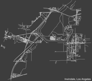 LOS ANGELES CITY COUNCIL 'İN IRWINDALE Şehri' nin detaylı el çizimi şehir yolları haritası, canlı yol çizgileri ve sağlam arka planda isim etiketi bulunan Birleşik Devletler