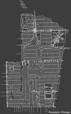 Amerika 'nın Chicago şehrinin ROSELAND COMUNITY AREA' sının ayrıntılı el çizimi şehir yolları haritası ve sağlam arka plan üzerinde isim etiketi bulunan ILLINOIS