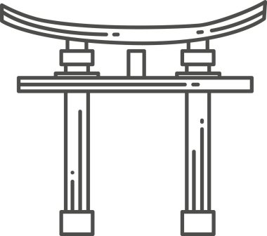 Japon tarihi anıtının basit siyah düz çizimi TORII Kapısı, JAPONYA