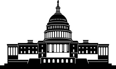 Amerika Birleşik Devletleri Kapitolu, WASHINGTON DC 'nin Amerikan tarihi anıtının basit siyah düz çizimi
