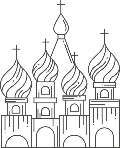 Simple black flat outline drawing of the Russian historical landmark monument of the SAINT BASIL'S CATHEDRAL, MOSCOW