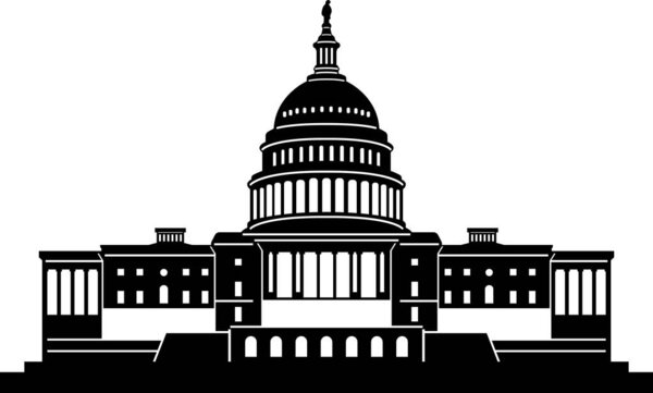 Простой черный плоский рисунок американского исторического памятника Объединённого государства Капитолия, Вашингтон, округ Колумбия