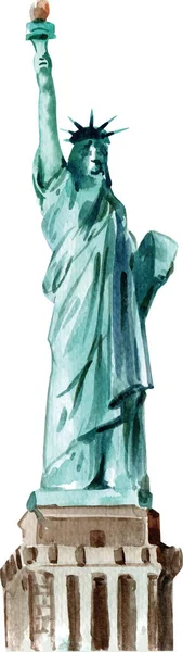 Dessin Plat Style Aquarelle Monument Historique Américain Statue Liberté Ville Illustration De Stock