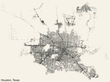 Amerika 'nın HOUSTON, TEXAS kentinin elle çizilmiş yol haritası ve sağlam arka planda isim etiketi var.