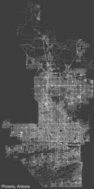 Amerikan şehri PHOENIX, ARIZONA 'nın elle çizilmiş yol haritası ve sağlam arkaplanda isim etiketi var.