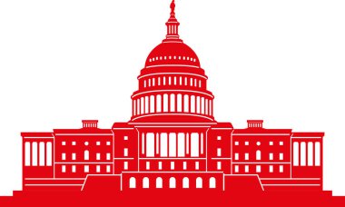 Birleşik Devletler Kapitolu, WASHINGTON DC 'nin Amerikan tarihi anıtının basit kırmızı çizimi