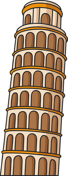 Detailed sketched flat silhouette of the Italian historical landmark monument of the LEANING TOWER OF PISA, PISA