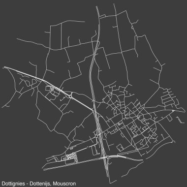 Belçika 'nın MOUSCRON kentindeki DOTTIGNIES-DOTTENIJS COMUNE' nin ayrıntılı el çizimi şehir yolları haritası ve sağlam arka plan üzerinde isim etiketi