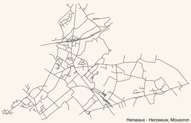 Belçika 'nın MOUSCRON kentinin HERSEAUX-HERZEEUW COMMUNE haritasının ayrıntılı elle çizilmiş yol haritası ve sağlam arka plan üzerinde isim etiketi