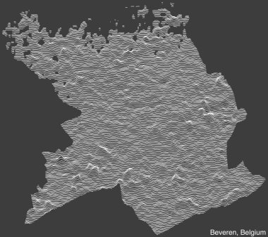 BEVEREN, BELGIUM 'un topografik yardım haritası sağlam hatlar ve klasik arka planda isim etiketi ile