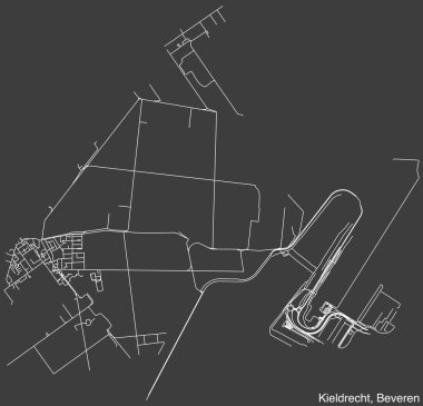 Belçika 'nın BEVEREN belediyesinin KIELDRECHT SECTION' unun ayrıntılı elle çizilmiş yol haritası ve sağlam arka plan üzerinde isim etiketi