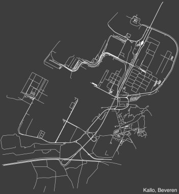 Belçika 'nın BEVEREN belediyesinin CALLOO-KALLO güvenlik haritasının ayrıntılı el çizimi seyir yolları ve sağlam arkaplan üzerine isim etiketi