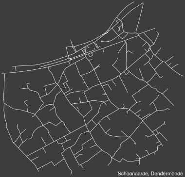 Belçika 'nın DENDERMONDE belediyesine bağlı SCHOONAARDE COMUNITY' nin ayrıntılı el çizimi şehir yolları haritası ve sağlam arka plan üzerinde isim etiketi