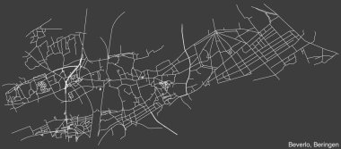 Belçika 'nın BERINGEN belediyesinin BEVERLO COMUNE haritasının ayrıntılı elle çizilmiş yol haritası ve sağlam arka planda isim etiketi
