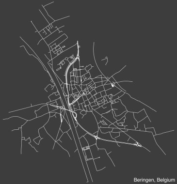 Belçika 'nın BERINGEN belediyesinin BERINGEN şehrinin elle çizilmiş yol haritası ve sağlam arka plan üzerinde isim etiketi