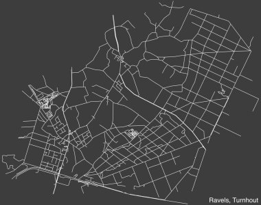 Belçika 'nın TURNHout belediyesinin RAVELS COMUNE haritasının ayrıntılı elle çizilmiş yol haritası ve sağlam arka planda isim etiketi