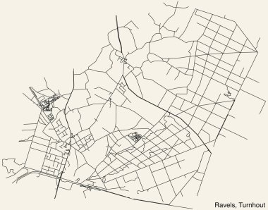 Belçika 'nın TURNHout belediyesinin RAVELS COMUNE haritasının ayrıntılı elle çizilmiş yol haritası ve sağlam arka planda isim etiketi