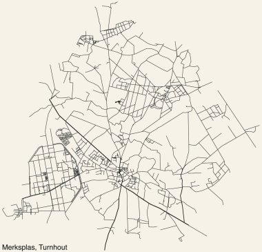 Belçika 'nın TURNHout belediyesinin MERKSPLAS COMUNE haritasının ayrıntılı elle çizilmiş yol haritası ve sağlam arka plan üzerinde isim etiketi