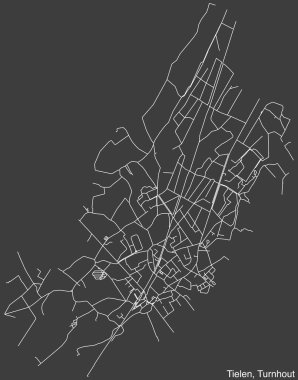 Belçika 'nın TURNHout belediyesinin TIELEN COMUNE haritasının ayrıntılı elle çizilmiş yol haritası ve sağlam arka planda isim etiketi