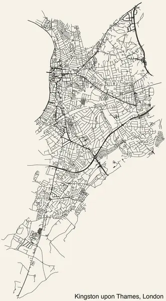 Podrobná Ručně Kreslená Navigační Mapa Městských Silnic Royal Borough Kingston Vektorová Grafika