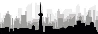 Gri sisli şehir binalarıyla siyah şehir manzarası manzarası TORONTO, CANADA şehir isim etiketine sahip