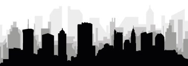 KOLUMBUS 'un arka planında gri sisli şehir binalarıyla siyah şehir silueti manzarası, Amerika' nın birleşik devletleri.