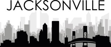 Amerika Birleşik Devletleri 'nin JACKSONVILLE arka planında gri sisli şehir binalarıyla siyah şehir manzarası manzarası