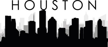 AMERİKA 'nın Birleşik Devletleri, HOUSTON' un arka planında gri sisli şehir binaları bulunan siyah şehir manzarası manzarası manzarası