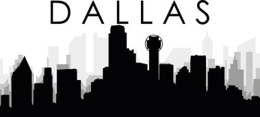 AMERİKA 'nın Birleşik Devletleri' nin arka planında gri sisli şehir binaları bulunan siyah şehir manzarası manzarası