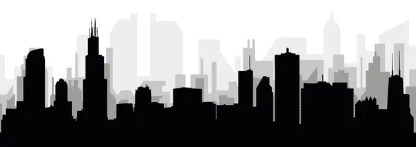 Black Cityscape Skyline Panorama Gray Misty City Buildings Background Chicago — Stock Vector