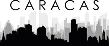 CARACAS, VENEZUELA arka planında gri sisli şehir binaları olan siyah şehir manzarası manzarası