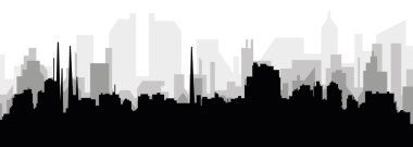 MARACAIBO, VENEZUELA arka planında gri sisli şehir binaları ile siyah şehir manzarası manzarası manzarası