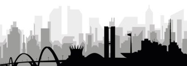 BRASLIA, BRAZIL arka planında gri sisli şehir binalarıyla siyah şehir manzarası gökyüzü manzarası