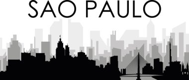 So PAULO, BRAZIL arka planında gri sisli şehir binaları ile siyah şehir manzarası gökyüzü manzarası