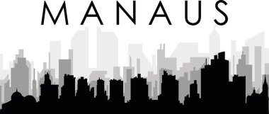 MANAUS, BRAZIL arka planında gri sisli şehir binaları olan siyah şehir manzarası manzarası