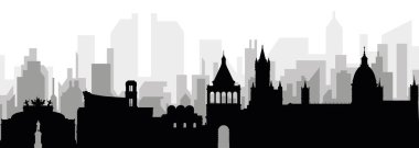 PALERMO, İtalya 'nın arka planında gri sisli şehir binaları bulunan siyah şehir manzaralı gökyüzü manzarası